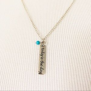 Necklace Today is the Day Silvertone Aqua …